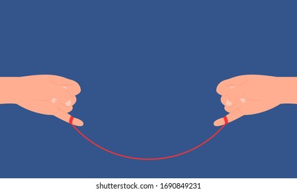 Graphic illustration about Little finger with red thread, Social Distancing, Love. Flat design