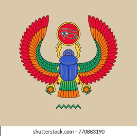 Graphic illustration of ancient egypt scarab pattern.