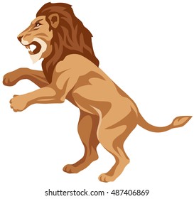 graphic illustration of an angry grinning lion, standing on its hind legs