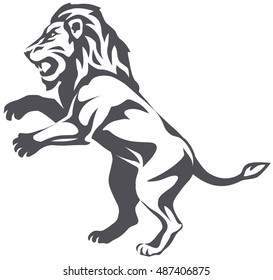 graphic illustration of an angry grinning lion, standing on its hind legs