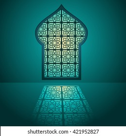 Graphic illustration of arabic pattern on mosque window