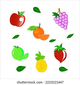 Graphic illustration of assorted fruits consisting of apples, oranges, pineapples, strawberries, grapes and melons