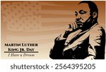 Graphic Illustration Background of Martin Luther King Jr. Day celebration, with brown vintage theme and Martin Luther silhouette, Copy Space Area. Suitable to be placed on content with that theme.