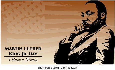 Graphic Illustration Background of Martin Luther King Jr. Day celebration, with brown vintage theme and Martin Luther silhouette, Copy Space Area. Suitable to be placed on content with that theme.