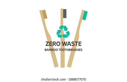 Graphic illustration of bamboo toothbrushes, zero waste concept. Flat design.