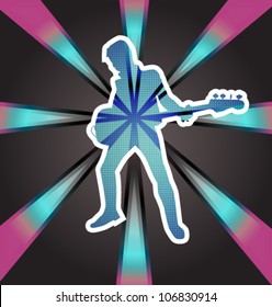 Graphic illustration of a bass player.