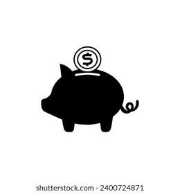 graphic illustration of a black and white piggy bank with dollar bills on it, this vector is great for icons, banners, covers, logos, flyers,