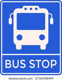 Graphic Illustration of a Blue Bus Stop Sign Icon