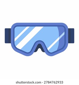 Graphic illustration of blue ski goggles with white diagonal stripes on the lens, designed for snow sports and winter activities