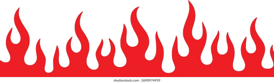 A graphic illustration of a border made of stylized red flames against a clean white background.