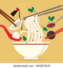 Graphic illustration of a bowl of Hong Kong-style pho noodle meal