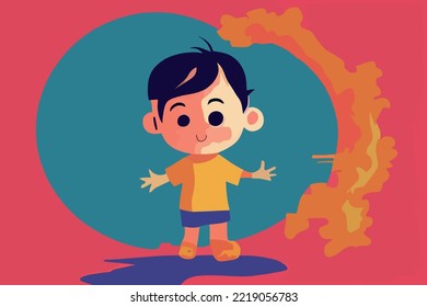 Graphic illustration, boy standing and smiling, boy giving hugs,