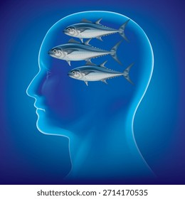 Una ilustración gráfica de un cerebro con un pez dentro.