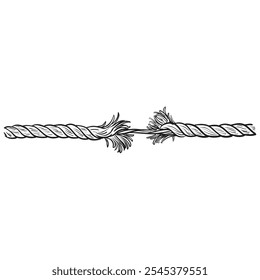 Graphic illustration. Breaking rope.  Isolated on white background
