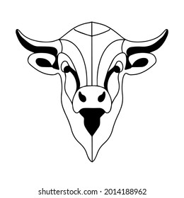 Graphic Illustration Of A Bull. Vector Buffalo Head. The Logo Of A Bull, A Strong And Dangerous Animal. Modern Print For Clothing And Poster. Eskiz Bull Tattoo. Taurus Zodiac Sign.