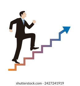 Graphic Illustration for Business Presentation, Professional Man is Running on The Stairs, eps
