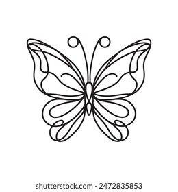 graphic illustration of a butterfly in one line. line drawing