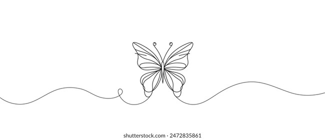 graphic illustration of a butterfly in one line. line drawing