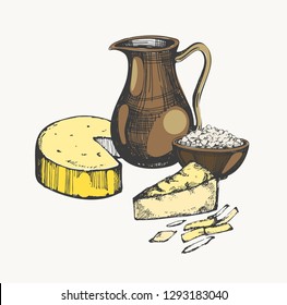 Graphic  illustration with cheese and milk