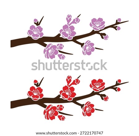 A graphic illustration of cherry blossoms on a tree branch against a black background