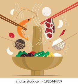 Graphic Illustration Of A Chinese Hot Pot Meal