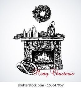 Graphic illustration of a Christmas fireplace