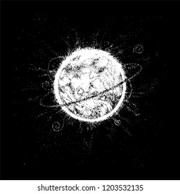 Graphic illustration with close up star. The Sun. Cosmic universe drawing. Realistic graphics. Can be printed on a t-shirt, postcards, tattoo, books images, etc.