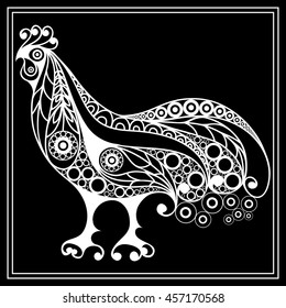 Graphic illustration of cock, symbol of 2017. Suitable for invitation, flyer, sticker, poster, banner, card,label, cover, web. Vector element for New Year's design.