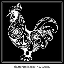 Graphic illustration of cock, symbol of 2017. Suitable for invitation, flyer, sticker, poster, banner, card,label, cover, web. Vector element for New Year's design.