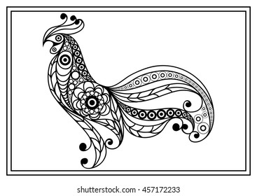 Graphic illustration of cock, symbol of 2017. Coloring book page. Suitable for invitation, flyer, sticker, poster, banner, card,label, cover, web. Vector element for New Year's design. 