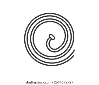 Ilustração gráfica de uma mangueira enrolada. Design de vetor simples e limpo. Uso para conceitos de encanamento, conservação de água ou elementos de projeto abstratos. Arte minimalista versátil.