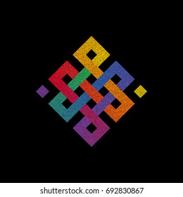 Graphic illustration of color dots endless knot symbol