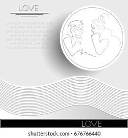 Graphic illustration with couple in love. Suitable for invitation, flyer, sticker, poster, banner, card,label, cover, web. Vector illustration.