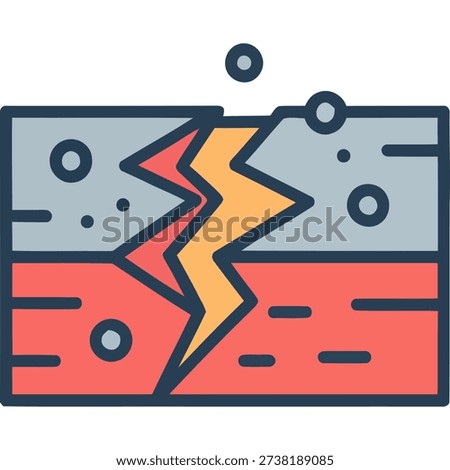 A graphic illustration of a crack between two layers, with a yellow lightning bolt symbolizing separation or disruption.