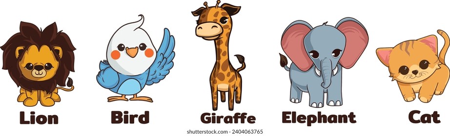 Graphic Illustration of Cute Animals set. Perfect for children and education
