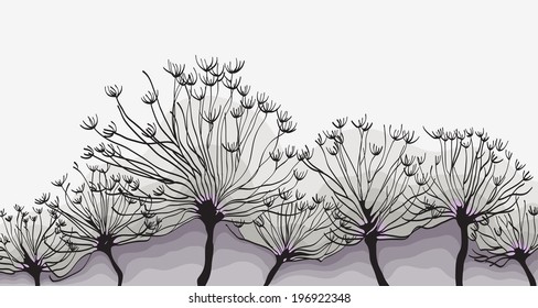 graphic illustration with dandelions. Vector