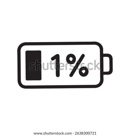 A graphic illustration depicting a low battery state with only 1% charge remaining indicating critical power depletion