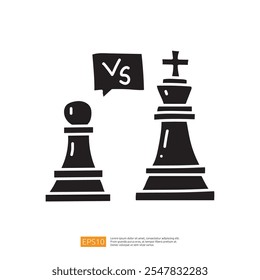 A graphic illustration depicting a pawn and a king chess piece, with a speech bubble indicating a competition or challenge between them.