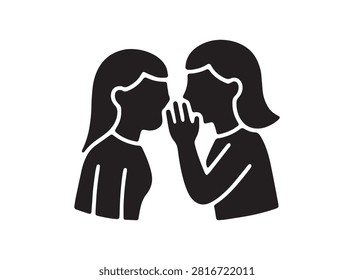 A graphic illustration depicting two sisters whispering to each other, presented as a striking black silhouette against a white background. This image emphasizes family bonds and communication.