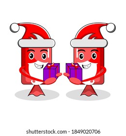 
graphic illustration of design of candy boxes exchanging gifts at christmas time