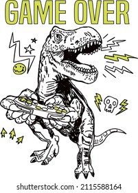  Graphic Illustration Of Dinosaur Playing Video Games