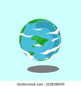 Graphic illustration of earth surrounded by clouds, Vector simple.