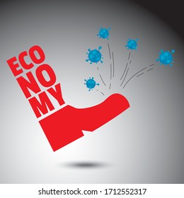 Graphic illustration of the economy against counter coronavirus cells. Corona influenza virus as a dangerous case of flu. Suitable for health concept design, warning signs and news illustrations.