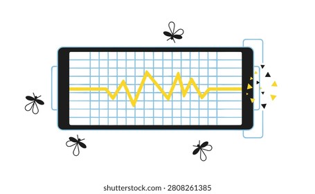 Graphic illustration of an electronic grid zapper screen attracting and killing mosquitoes with light waves.