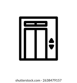 Graphic illustration of an elevator or lift, showcasing its doors and movement indicators.