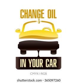 Graphic illustration of engine oil change in your car.
Icon of a vehicle divided by two layers of liquid.
New oil and waste oil.