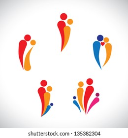 Graphic illustration - family concept parents & children, couple together loving, caring & happy