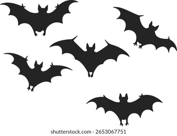 A graphic illustration features four black bat silhouettes in various flying poses