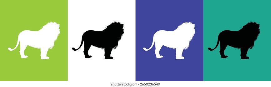 A graphic illustration features four stylized lion silhouettes presented in a row. 