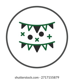Una ilustración gráfica presenta dos filas de Anuncios banderín verdes con triángulos negros sobre un fondo blanco. Formas geométricas lúdicas como cruces y círculos se dispersan entre los Anuncios,